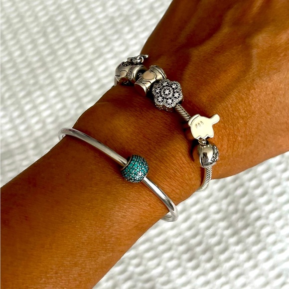 Authentic Pandora star pave bangle with teal pave charm - Picture 6 of 6